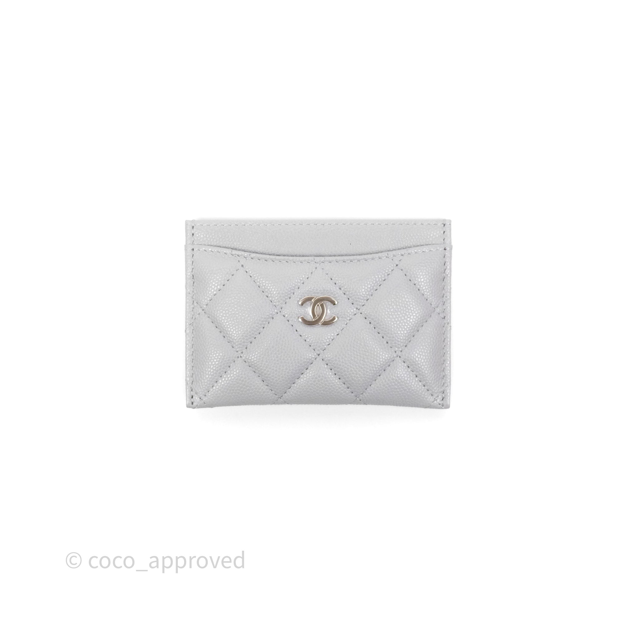 Chanel Classic Flat Card Holder in Grey Caviar Leather with Gold Hardware - Luxury Wallet for Women, Perfect for Everyday Use & Gift Giving