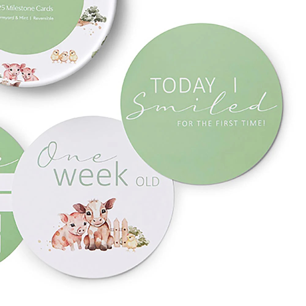 Snuggle Hunny Reversible Milestone Baby Photo Cards - Farm & Mint Design for Newborn, 1st Birthday, Monthly Growth Tracking - Perfect for Baby Shower Gifts & Nursery Decor