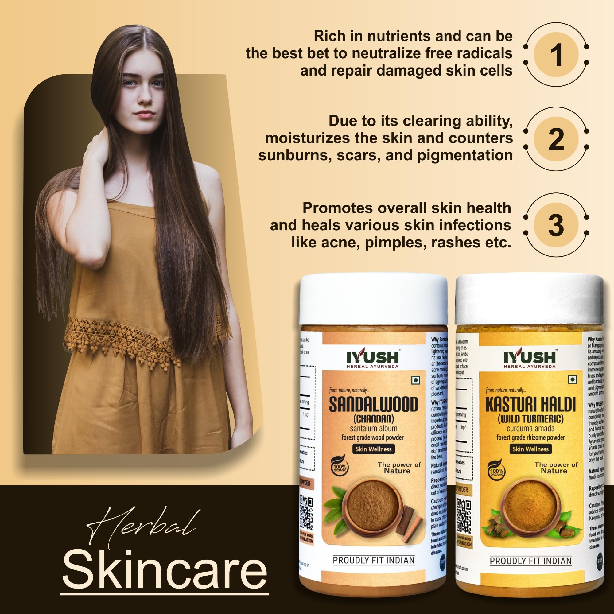 Pure IYUSH Ayurvedic Kasturi Haldi & Sandalwood Powder - 100g | Organic Turmeric Face Mask for Glowing Skin | DIY Beauty & Skincare Routine