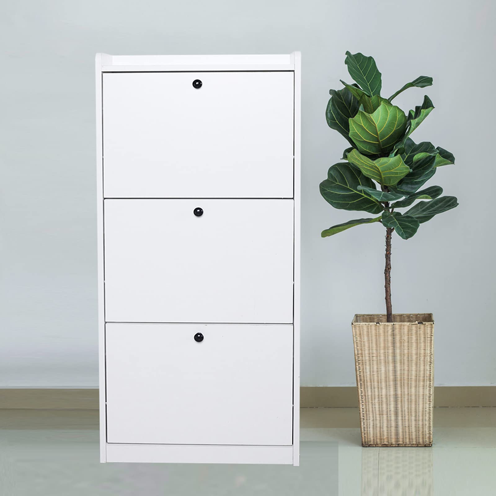 3-Tier Modern Shoe Storage Cabinet with 3 Flip Drawers & Doors - White Entryway Shoe Organizer for Hallway, Closet & Bedroom Organization