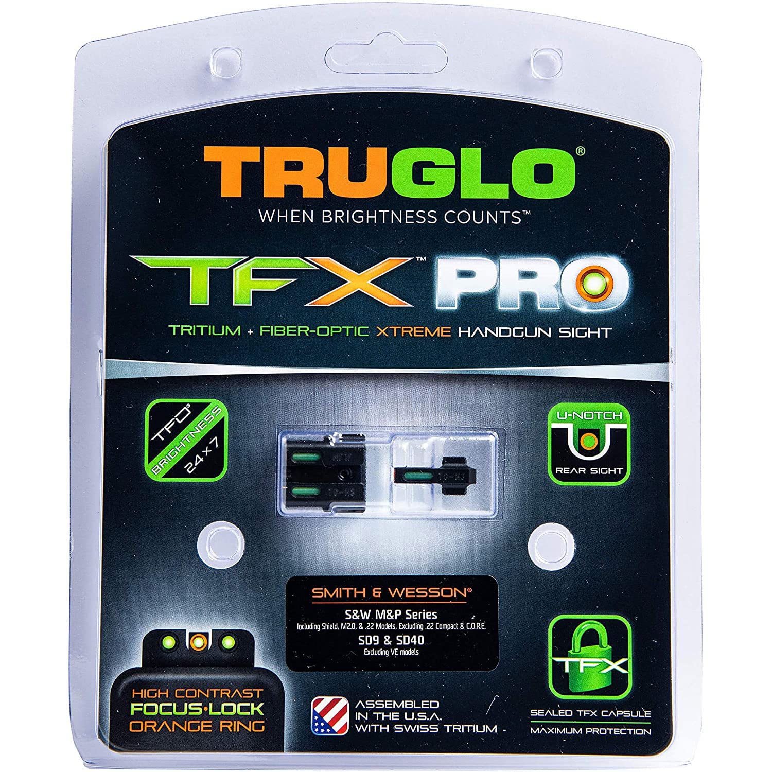 Truglo TFX PRO Handgun Sight - Tritium & Fiber Optic Night Sight for Glock, Sig Sauer, Smith & Wesson - Compact, Durable, Shock Proof for Home Defense & Tactical Shooting