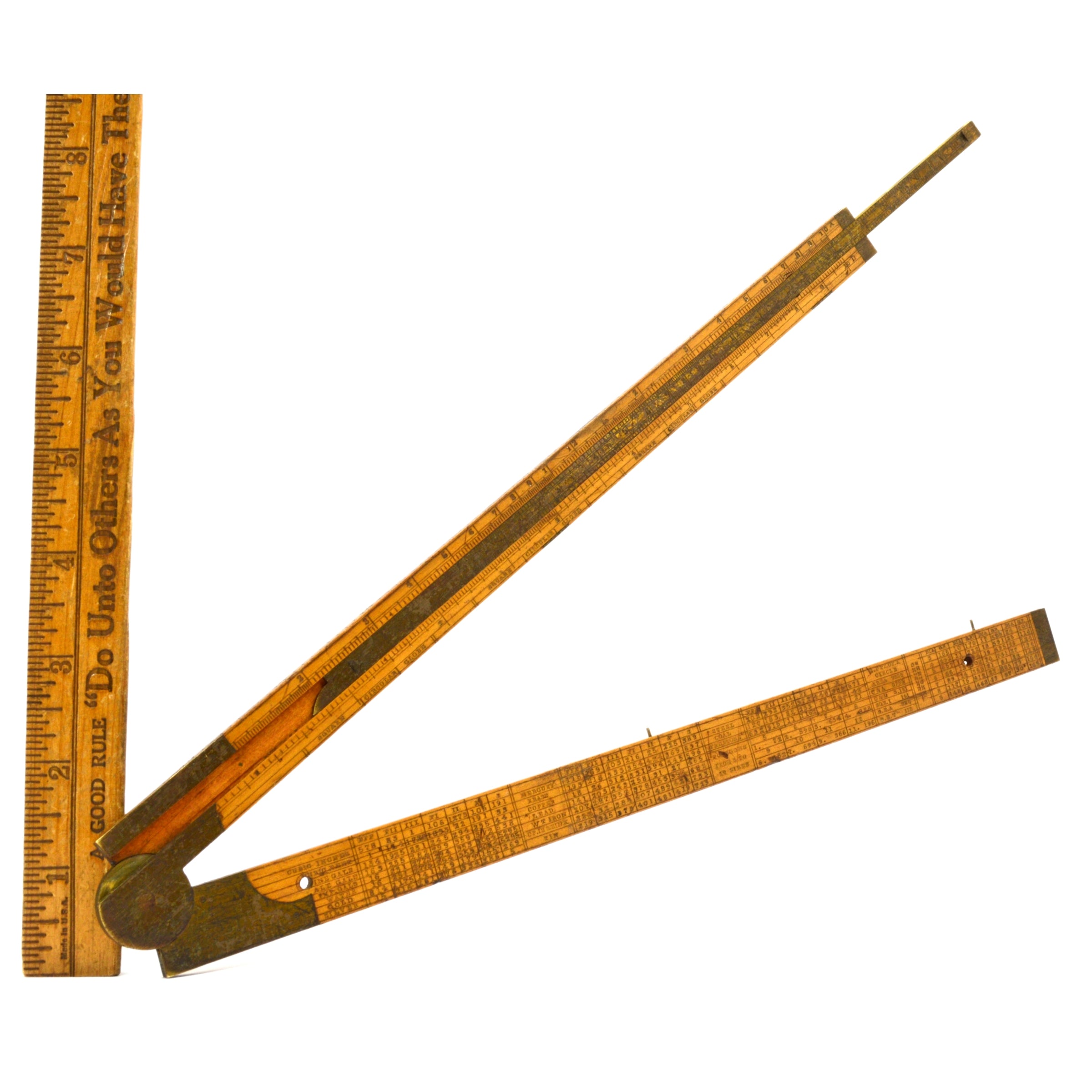 Vintage STANLEY No. 6 24-Inch Folding Boxwood Ruler with 12 Brass Slides - 19th Century Antique Measuring Tool for Woodworking, Carpentry & Collectors