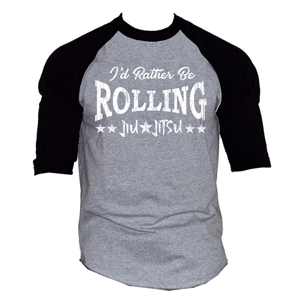 Interstate Apparel Men's Jiu Jitsu Baseball Tee - Gray/Black Raglan Sleeve Martial Arts Training & Casual Wear T-Shirt for BJJ Enthusiasts