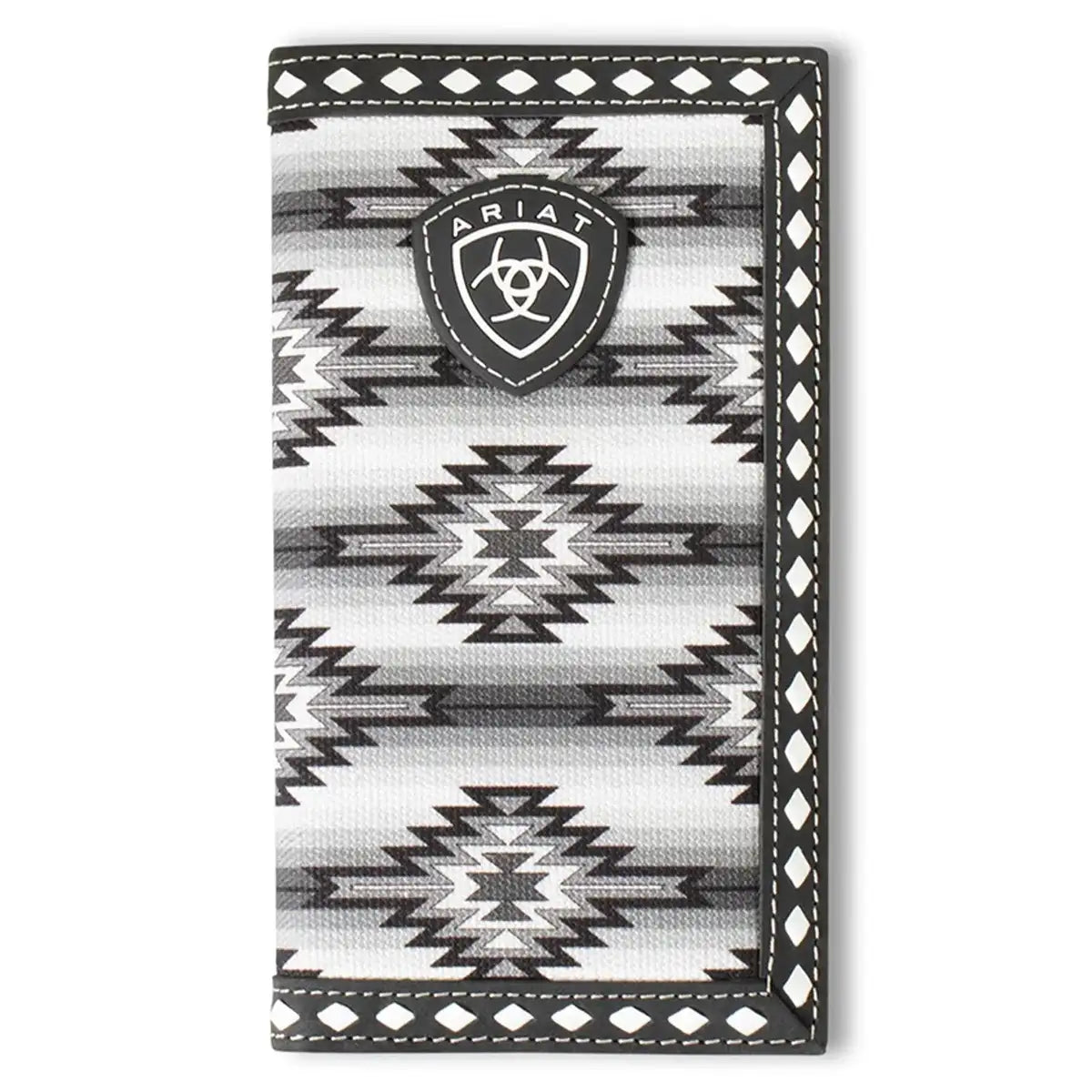 Ariat Diamond Lace Southwest Men's Rodeo Wallet - Genuine Leather Bifold Wallet for Cowboy & Western Style (Black/White) - Perfect for Rodeo, Ranch Work & Everyday Carry