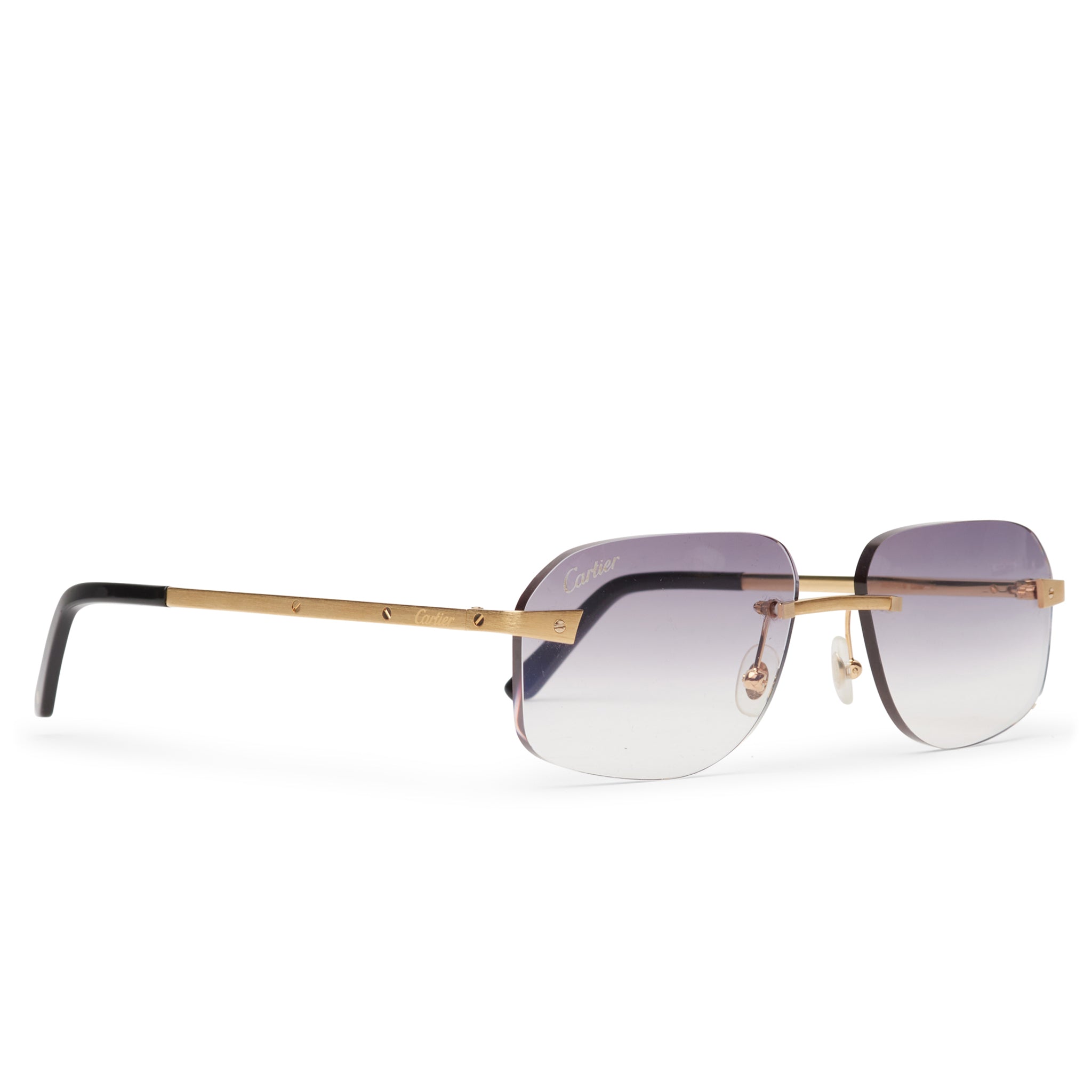 Cartier CT0167O 001 Santos De Cartier Rimless Sunglasses for Men & Women - Luxury Designer Square Frame UV Protection Shades for Driving, Travel & Outdoor Activities