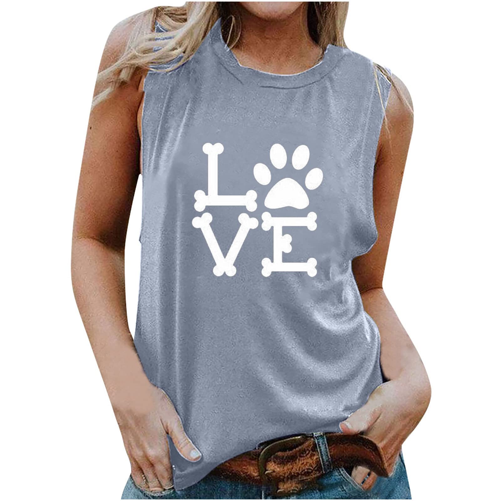 Women's Loose Tank Tops - Summer Casual Sleeveless Blouse with Round Neck & Printed Design - Breathable Tee Shirts for Beach, Yoga & Everyday Wear
