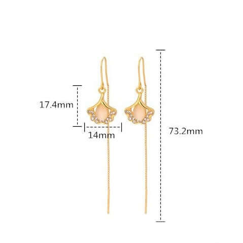 14K Gold Plated Ginkgo Leaf Threader Earrings for Women - Dainty Minimalist Threading Ear Jewelry - Perfect for Everyday Wear, Date Night & Special Occasions