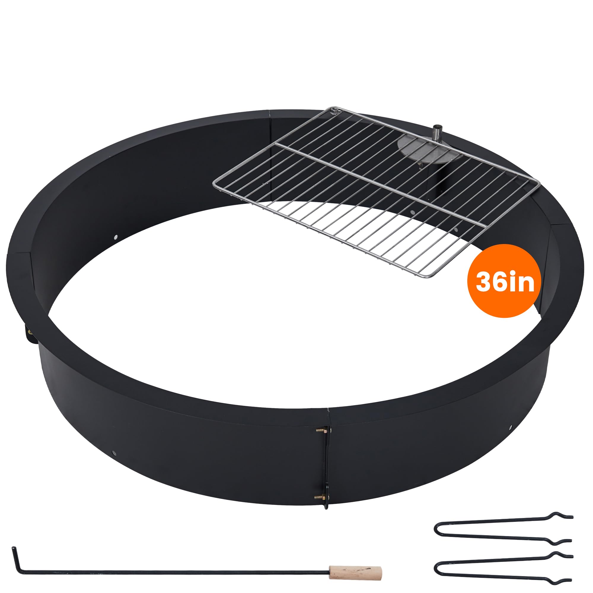 36 Inch Heavy Duty Steel Fire Pit Ring Insert - Outdoor Fire Pit Liner with Cooking Grate for Wood Burning | DIY Camping, Patio, Backyard & Garden Use | Perfect for Roasting Marshmallows, Bonfires & Outdoor Cooking