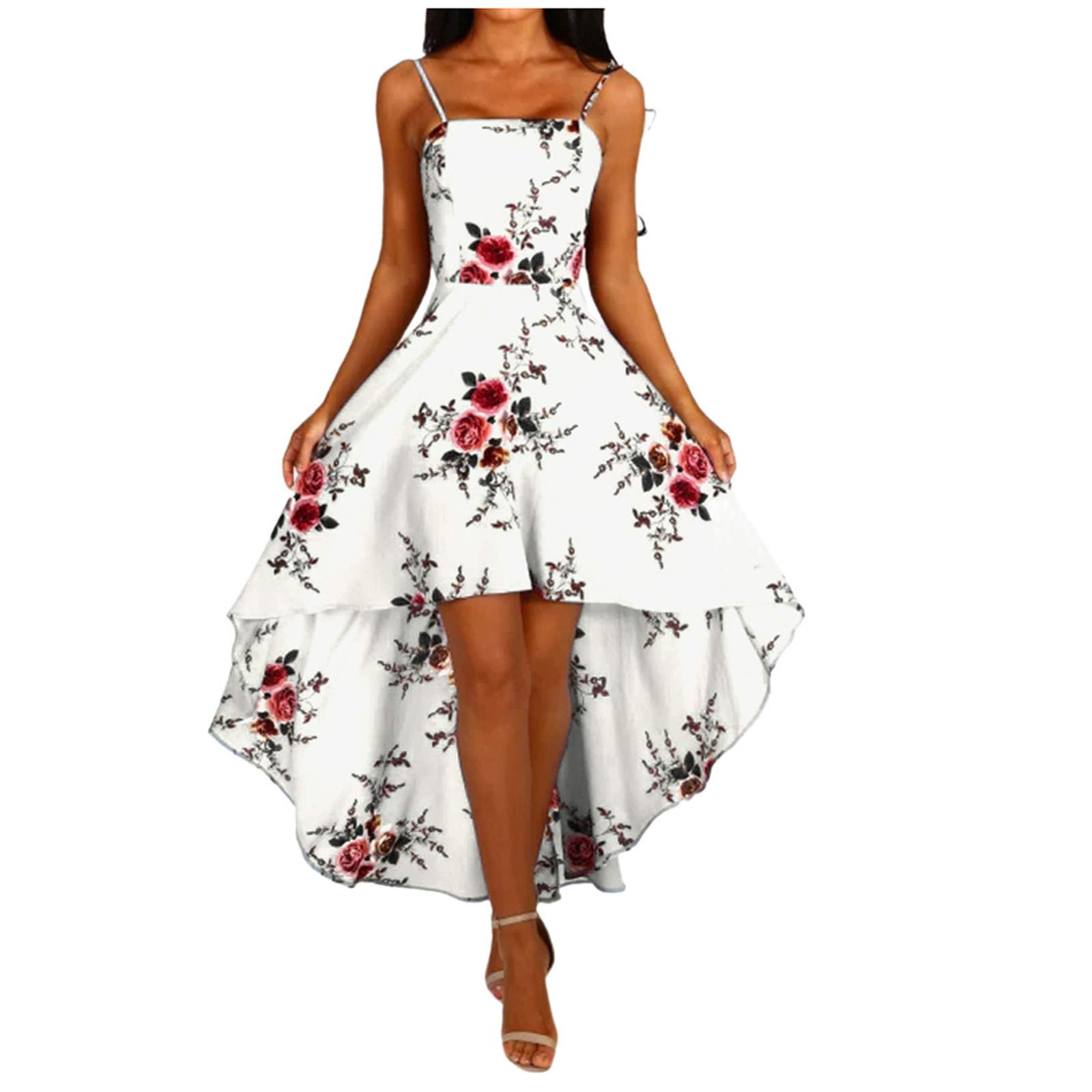 Boho Floral Print Strappy Swing Dress for Women - Beach, Winery & Holiday Party Outfit | Casual Summer Tuxedo Style Maxi Dress