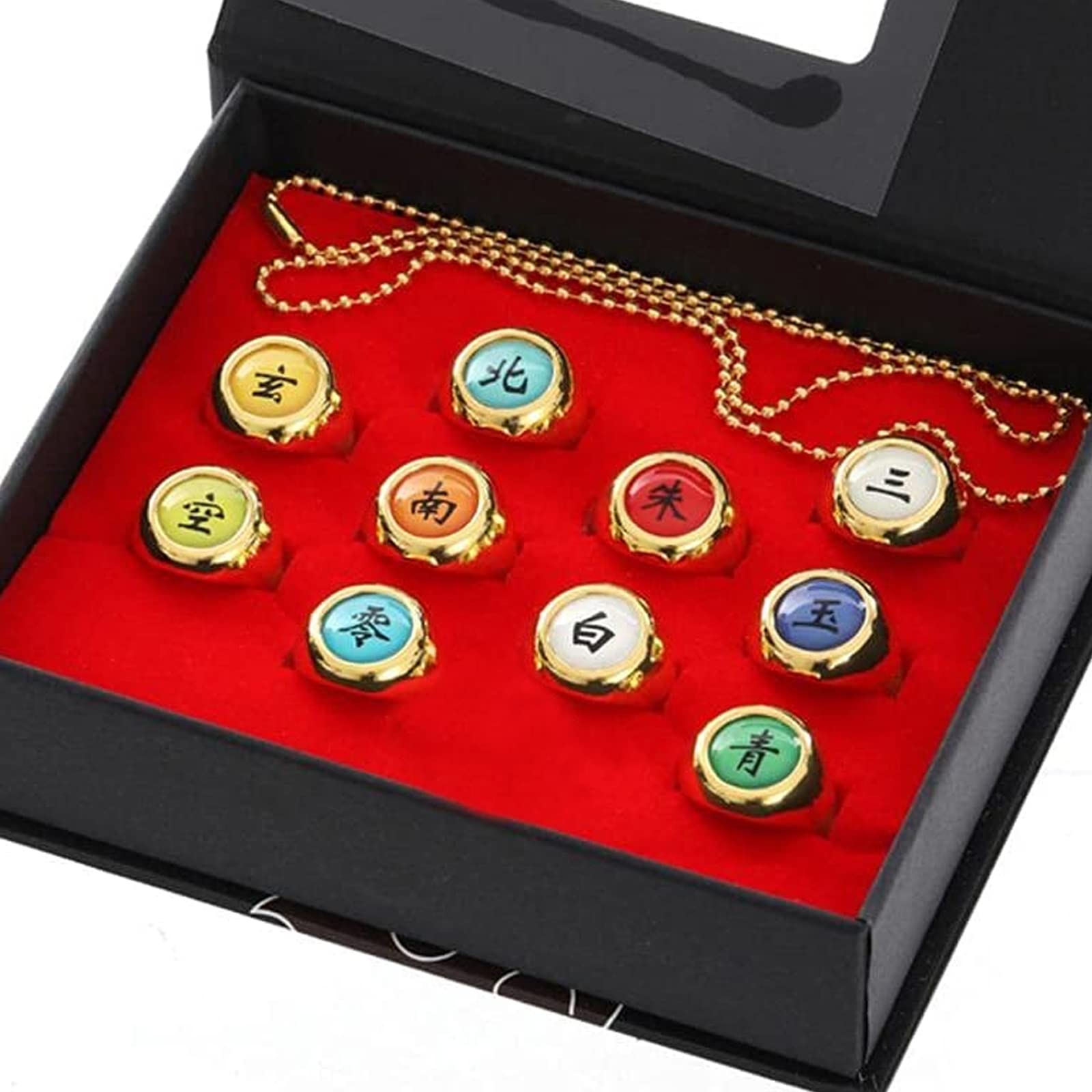 RUIKAI 10-Piece Anime Ring Set - Japanese Cosplay Jewelry for Men, Women & Kids - Gold Anime Rings with Matching Necklace - Perfect for Cosplay, Gift Giving & Anime Conventions