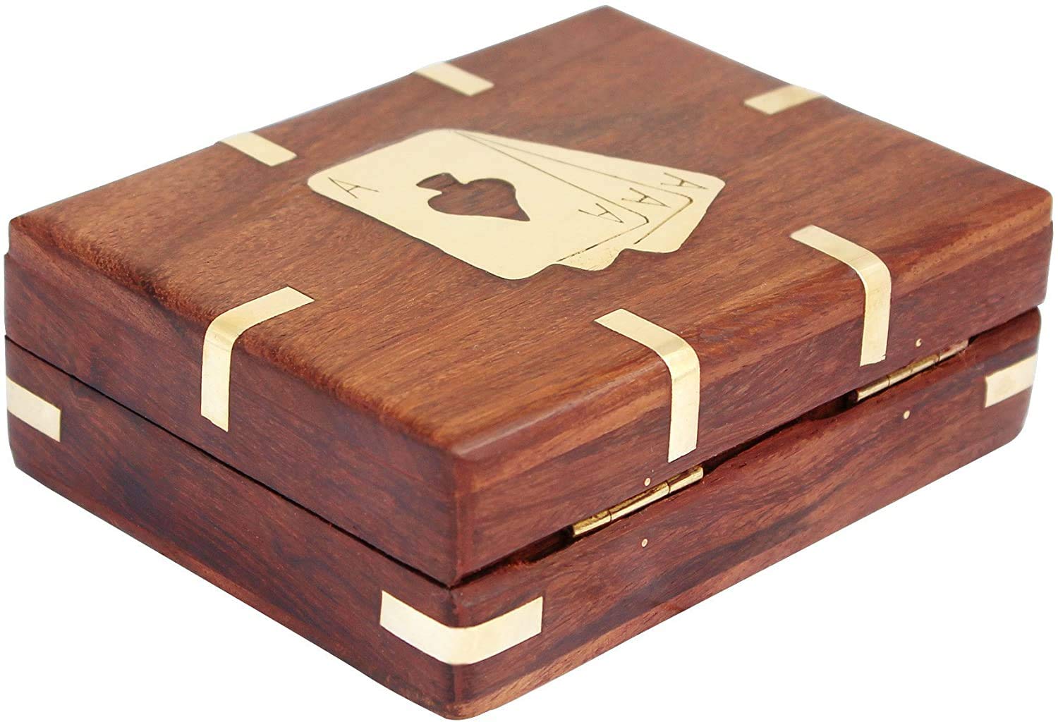 IBLAY Handcrafted Wooden Playing Card Deck Holder Case with Brass Design - Premium Card Storage Box Organizer for Poker, Magic Tricks & Collectible Card Games