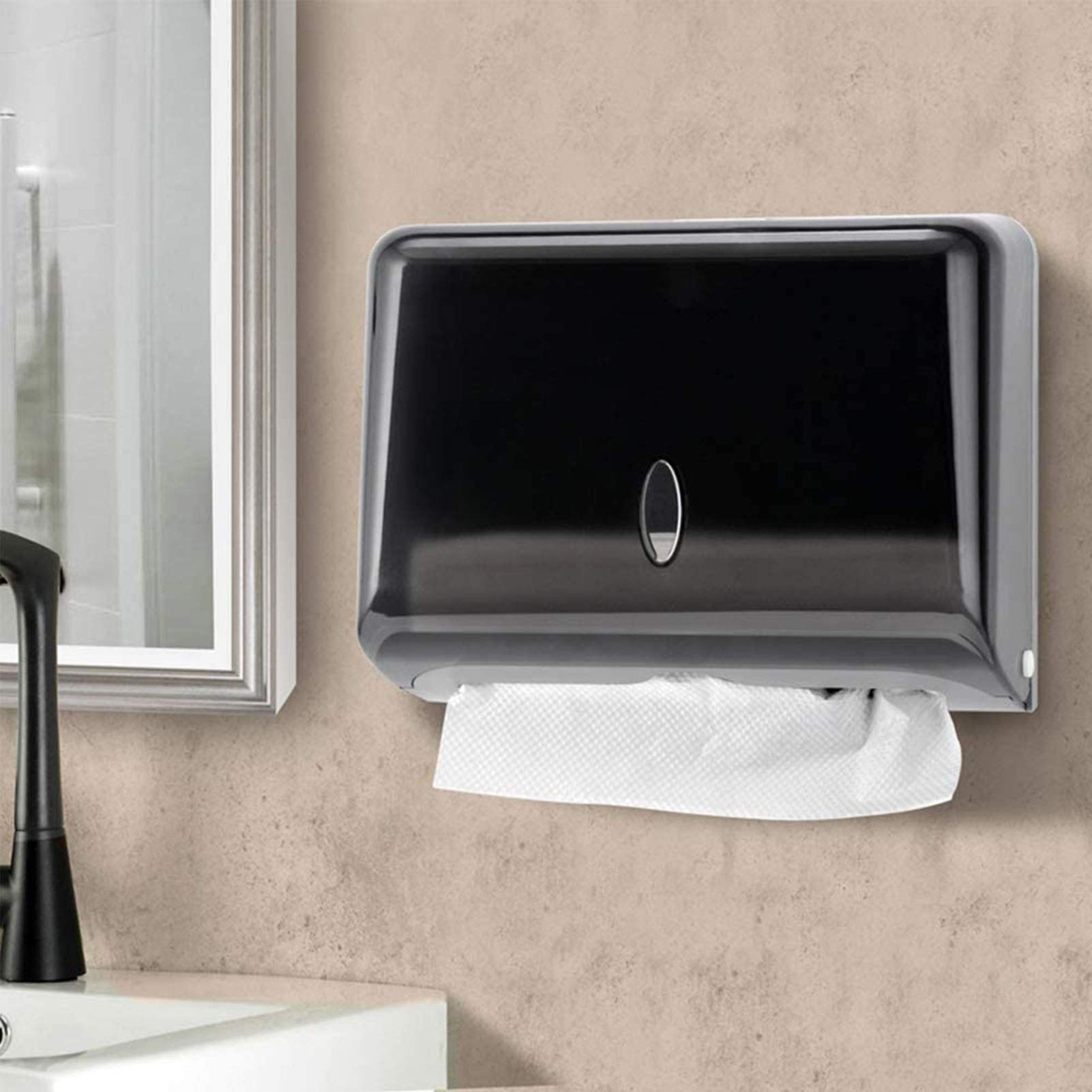 AILELAN Commercial Paper Towel Dispenser - Wall Mount Multifold/C-Fold Toilet Tissue Holder for Kitchen, Restroom & Office - Black (Space-Saving, Hygienic Solution for High-Traffic Areas)