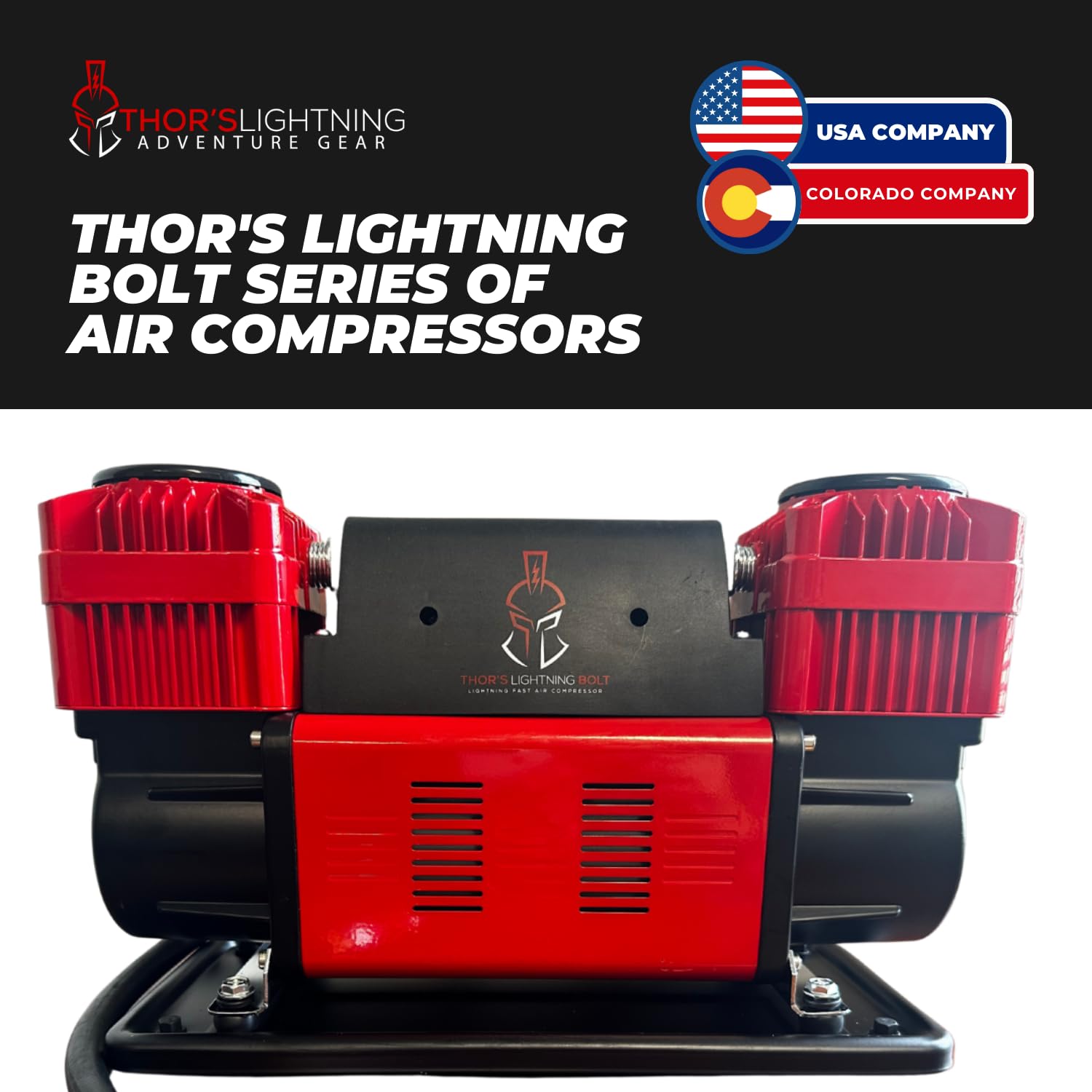 Thor's Lightning Air Systems Bolt Portable 12V True Dual Air Compressor - 10.6 CFM High Performance with Digital Pressure Gauge - Single-Tire Inflator/Deflator Air Gun - Perfect for Trucks, SUVs, ATVs & Off-Road Vehicles