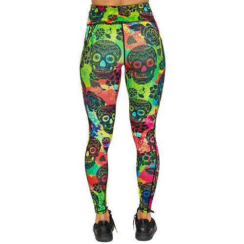Trendy Tie Dye Skull Print Leggings for Women - Gothic Fashion, Yoga Pants, Halloween Costume & Festival Outfits