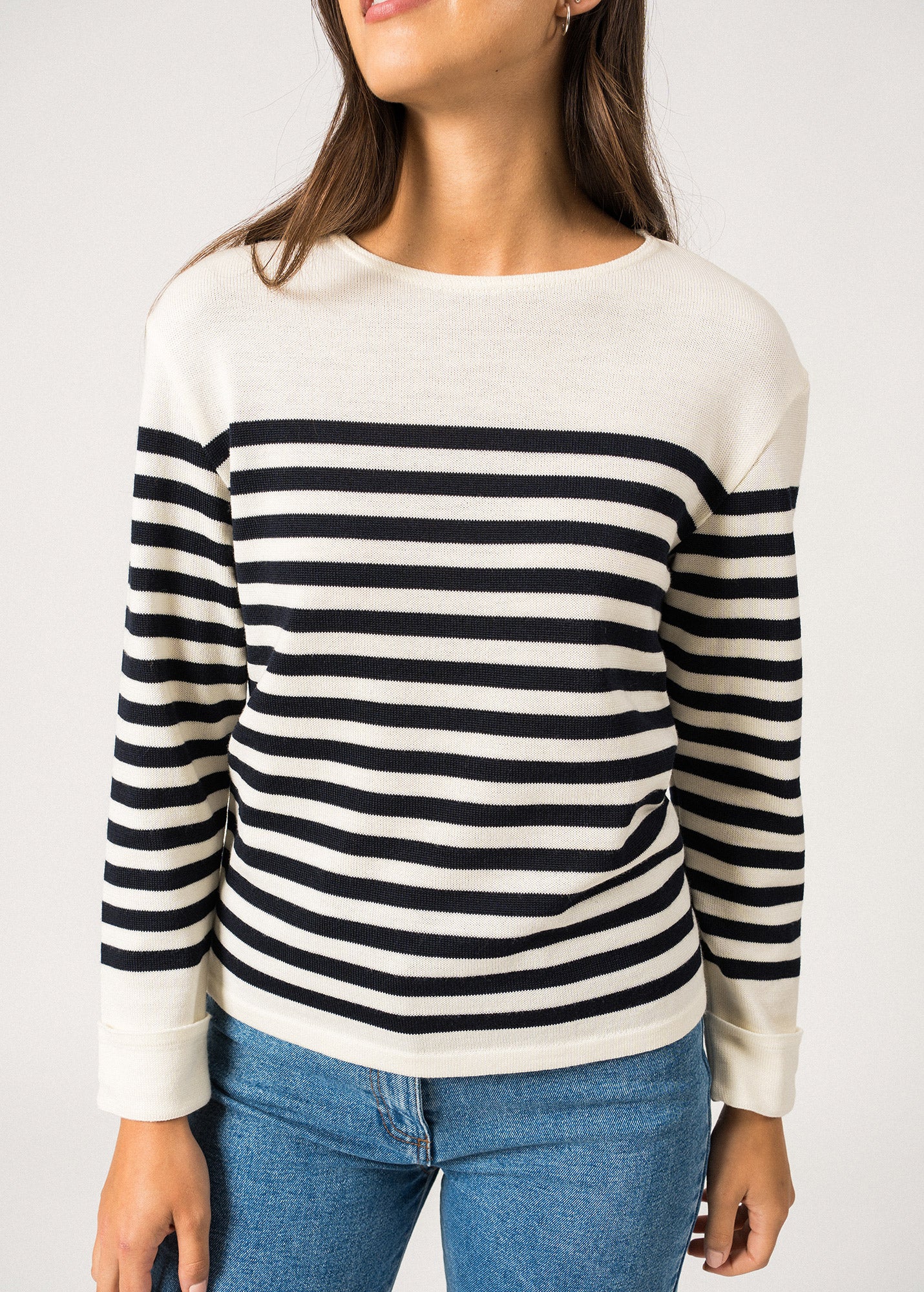 Soft Wool Striped Sweater for Women - Ivory & Navy Cozy Knit Pullover | Perfect for Fall & Winter Outfits, Office Wear & Casual Weekends