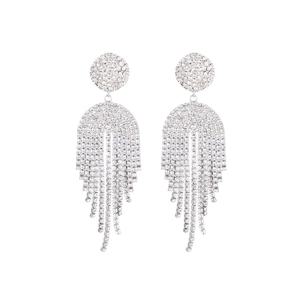 Sparkly Rhinestone CZ Drop Earrings for Women - Elegant Long Tassel Dangle Fringe Chandelier Earrings with Chain Details - Perfect for Wedding, Prom, Party & Evening Events