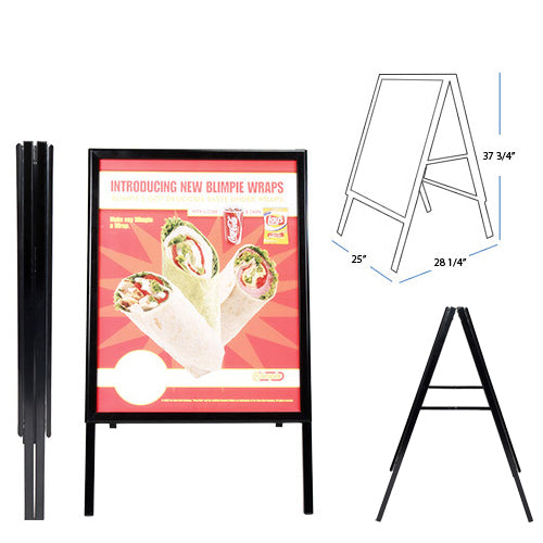 22x28 A-Frame Snap Frame Sign Holders | Double-Sided Folding Metal Stand in Gloss Black | Perfect for Retail Displays, Trade Shows & Outdoor Advertising