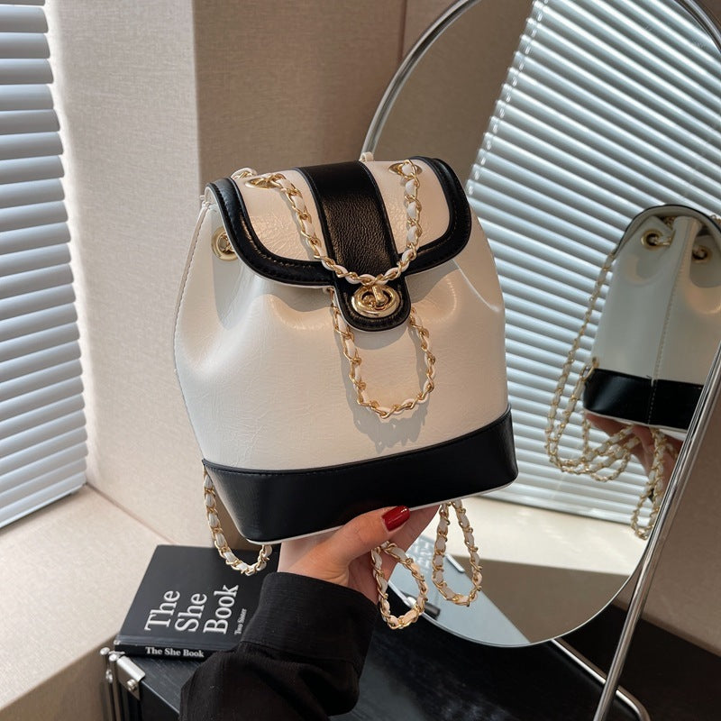 Vegan Leather Chain Backpack - Stylish One Shoulder Bucket Bag for Women | Trendy Crossbody Purse for Travel, Work & Daily Use