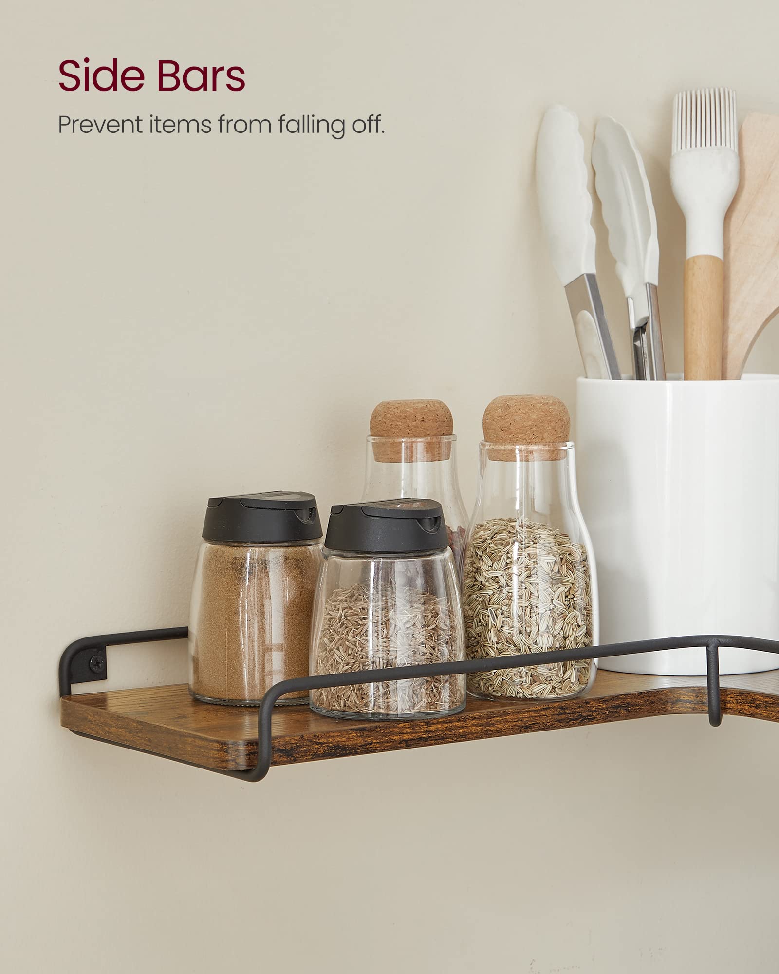 VASAGLE Set of 2 Corner Floating Shelves Wall Mounted - Rustic Brown & Black Wooden Storage Shelves for Living Room, Bedroom, Kitchen, Bathroom Decor | Perfect for Small Spaces, Displaying Photos, Plants & Home Organization ULLS831B01