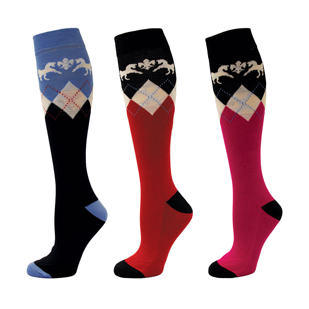 Equine Couture Ladies Hadley Knee High Socks 3 Pack - Comfortable Equestrian Riding Socks for Horseback Riding, Show Jumping & Everyday Wear