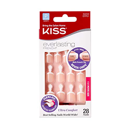 KISS Everlasting French Nails Kit - 28 Petite Length False Nails with Glue, Natural Looking Press On Nails for Salon Quality Manicure at Home | Perfect for Weddings, Parties & Everyday Wear