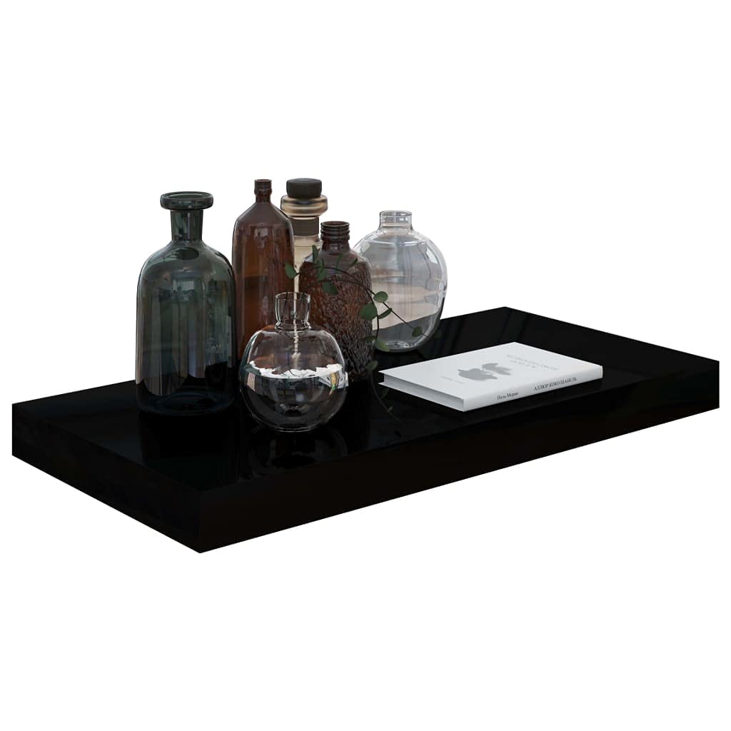 Floating Shelves Wall Mounted - Modern Decorative Wall Shelves for Bedroom & Living Room - High Gloss Black MDF Floating Shelf 19.7