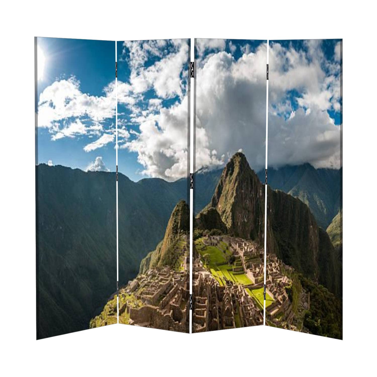 4-Panel Folding Room Divider Screen with Machu Picchu Print - Canvas Privacy Partition for Home Office, Bedroom & Dorm | Temporary Wall Divider for Space Separation