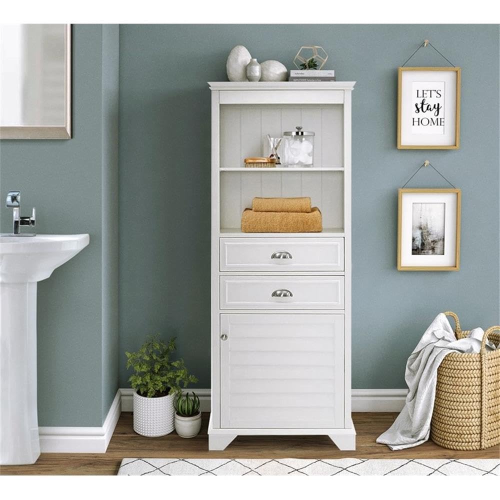 Pemberly Row White Linen Cabinet - Stylish Storage for Bedroom, Bathroom & Living Room Organization