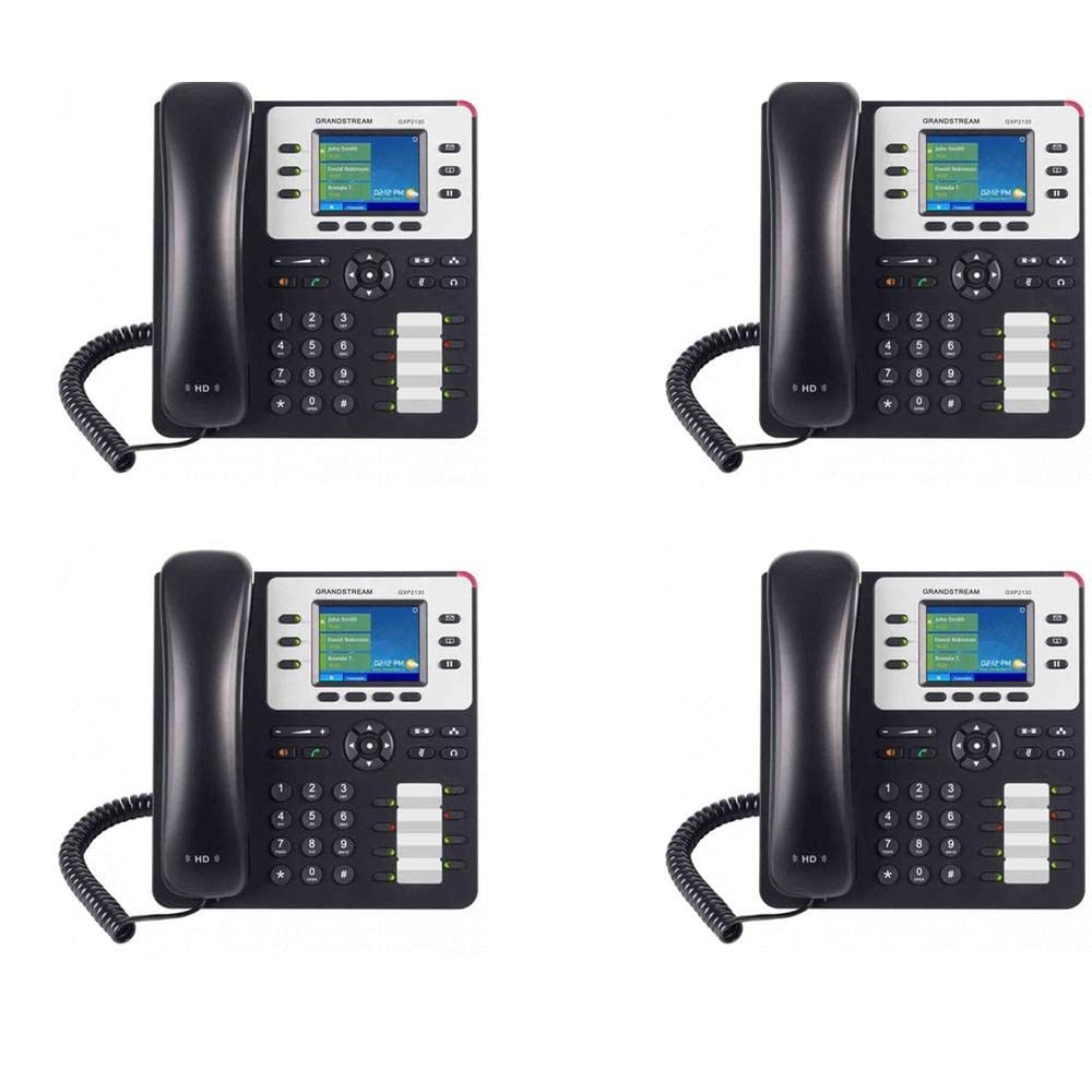 Grandstream GXP2130 HD Enterprise IP Phone Bundle of 4 - 3 Lines, Color LCD Display, PoE Support for Office & Business VoIP Communication