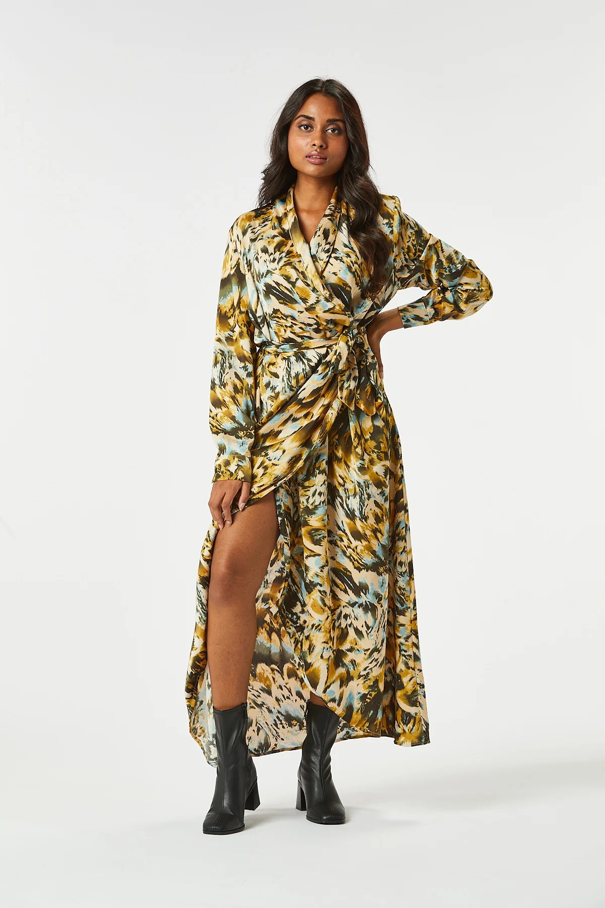 Brock Long Wrap Dress for Women - Flowy Green Maxi Dress with Belt, Elegant & Comfortable - Perfect for Summer, Beach, Office & Special Occasions