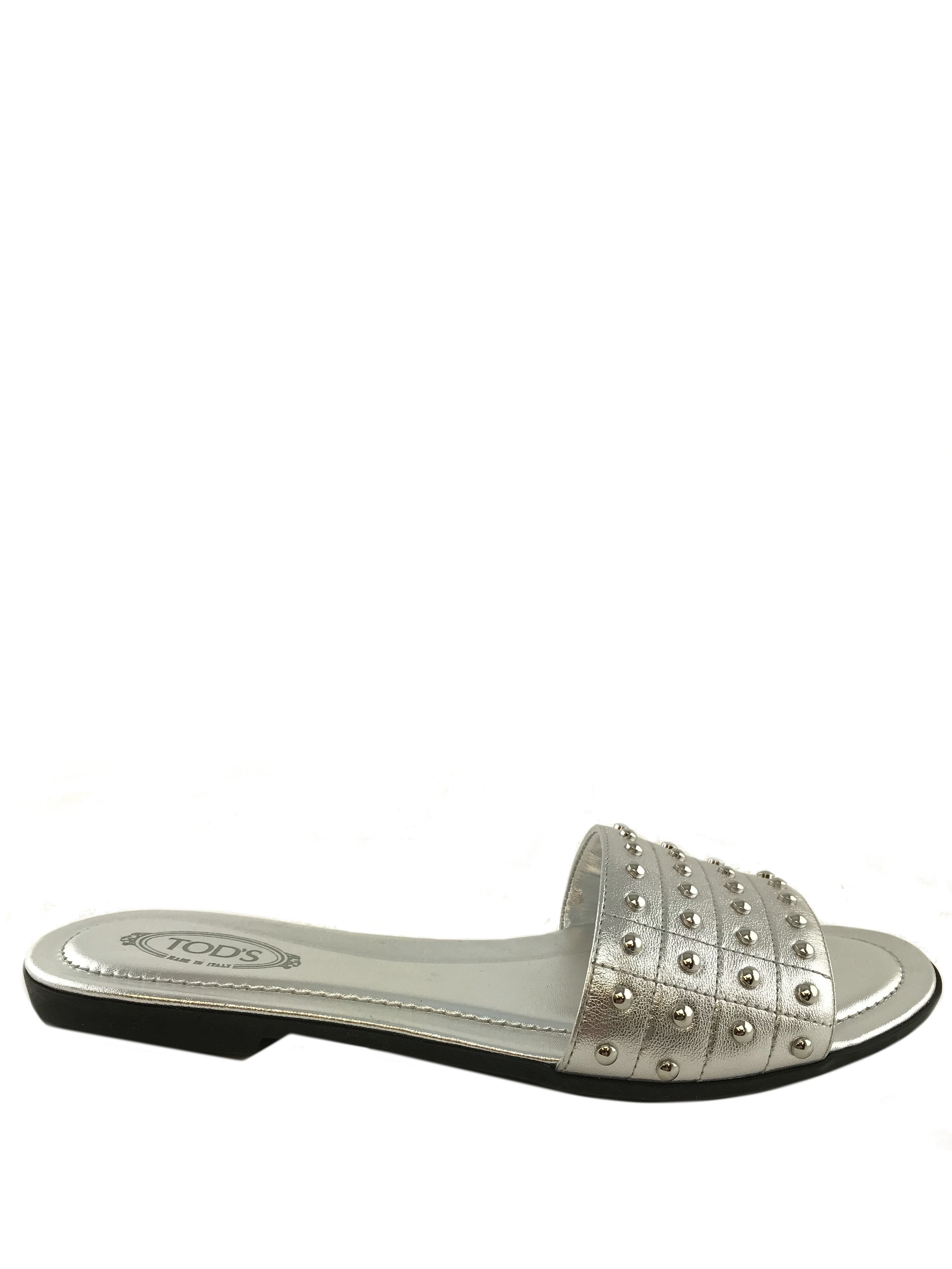 Tod's Studded Leather Slide Sandals Women's Size 7 - Comfortable Summer Fashion Sandals for Beach, Vacation and Casual Outings