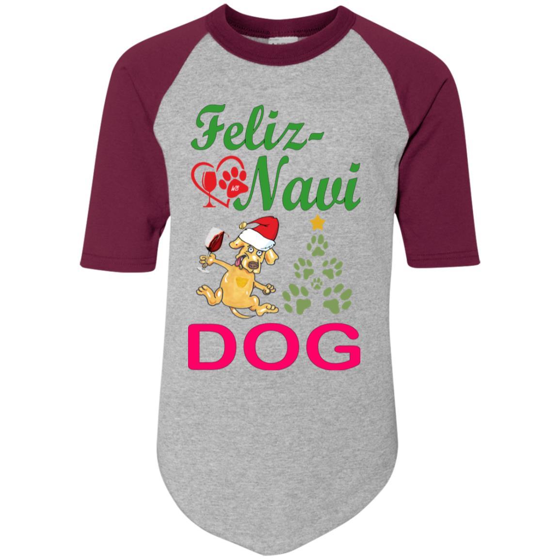Feliz Navi Dog Youth Colorblock Raglan Jersey - Trendy Christmas Sweater for Dogs | Perfect for Holiday Photos & Festive Gatherings