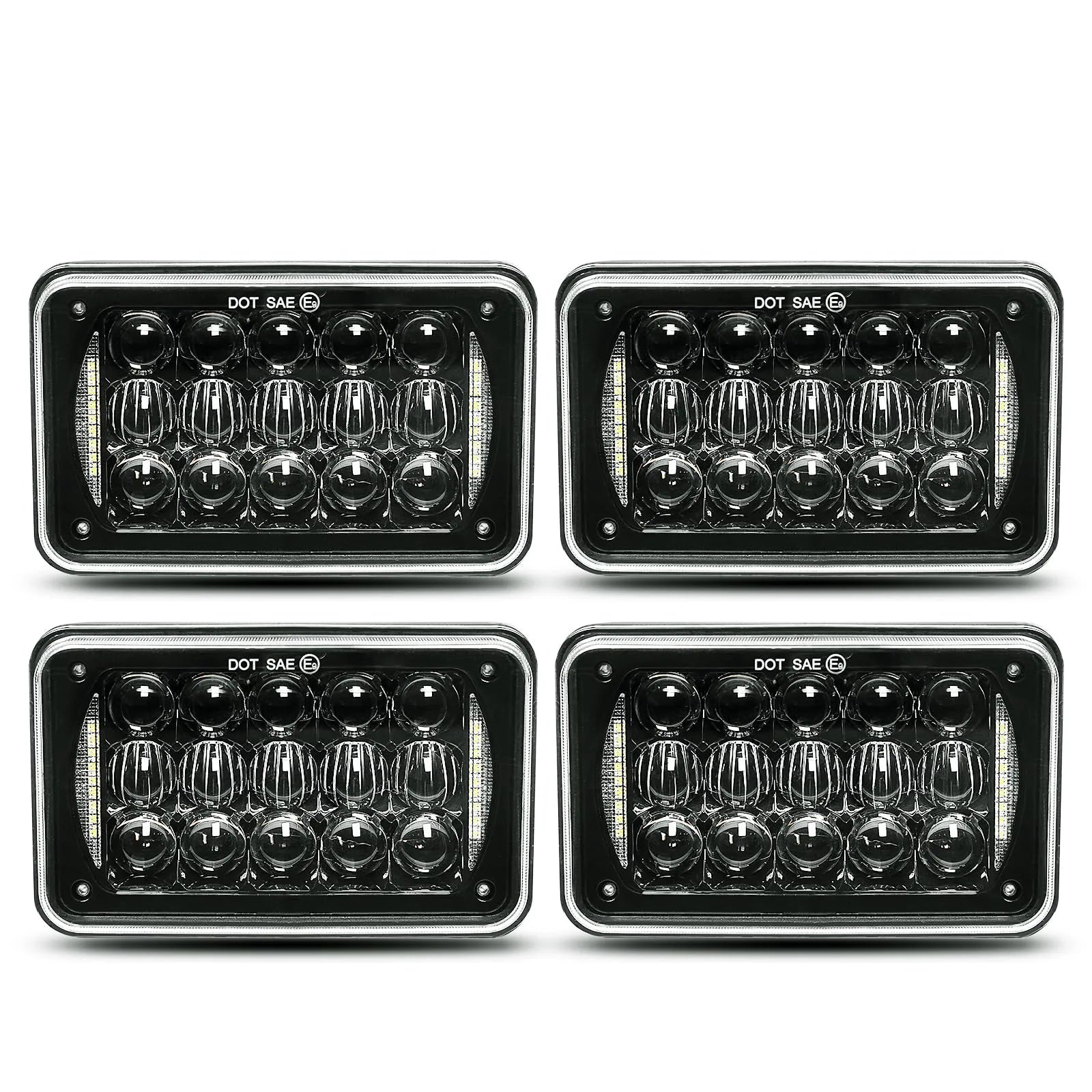 60W 4x6 Inch LED Headlight Kit with DRL - Compatible with Peterbilt, Kenworth, Freightliner, Ford, Chevrolet Trucks | High-Performance Rectangular Replacement for Improved Night Driving & Safety