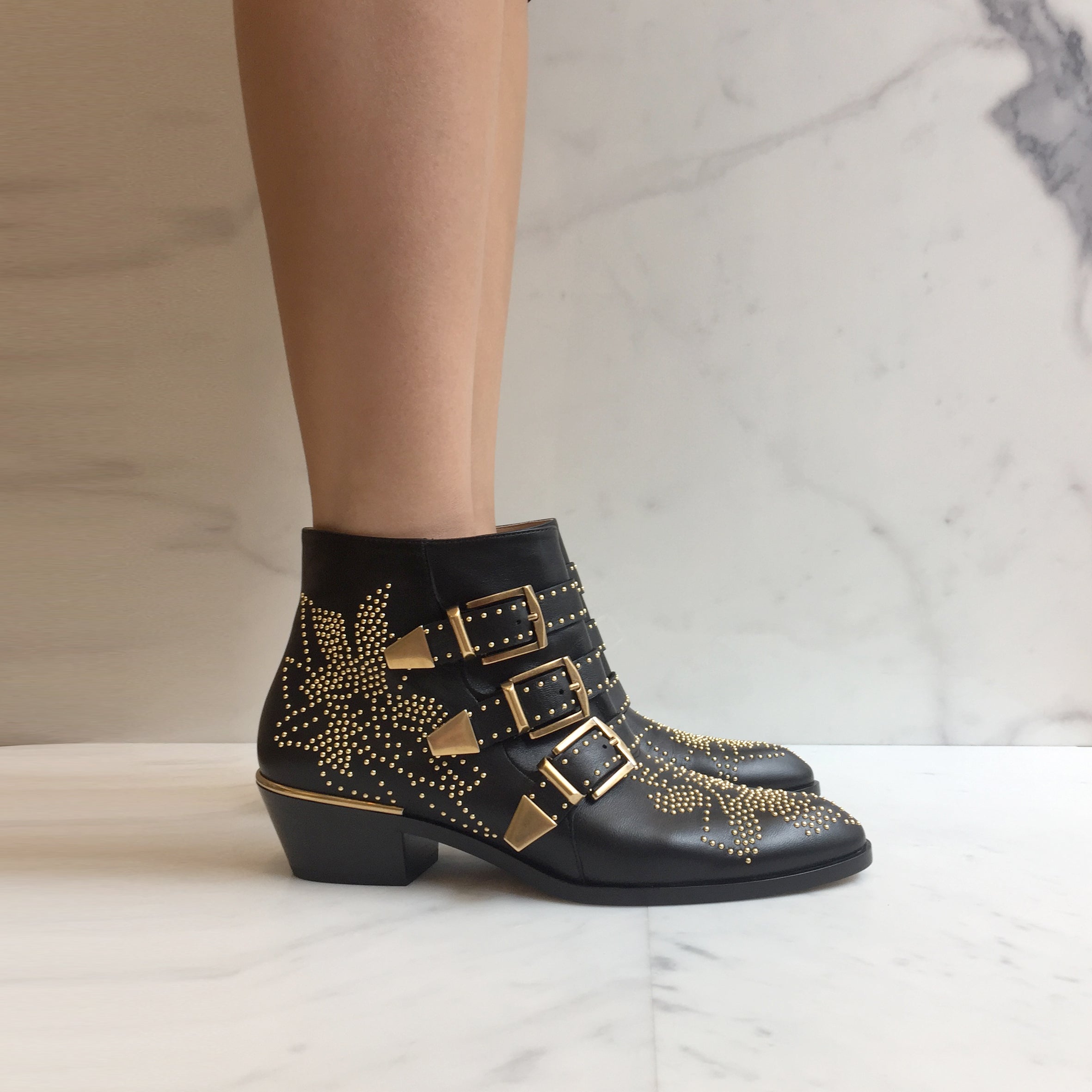 Susanna Women's Low Boots - Stylish Black & Gold Ankle Boots for Fall & Winter | Comfortable Casual & Dressy Footwear for Work, Parties & Everyday Wear