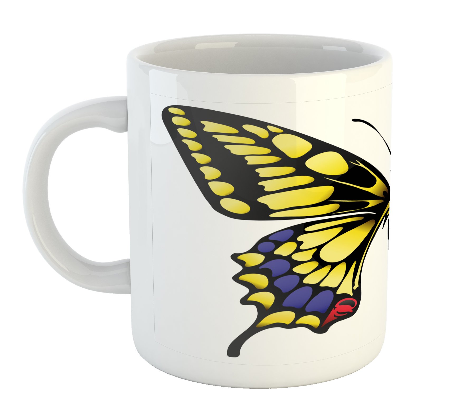 Ambesonne Butterfly Mug - Yellow Black Purple Ceramic Cup for Coffee & Tea - Home & Office Use