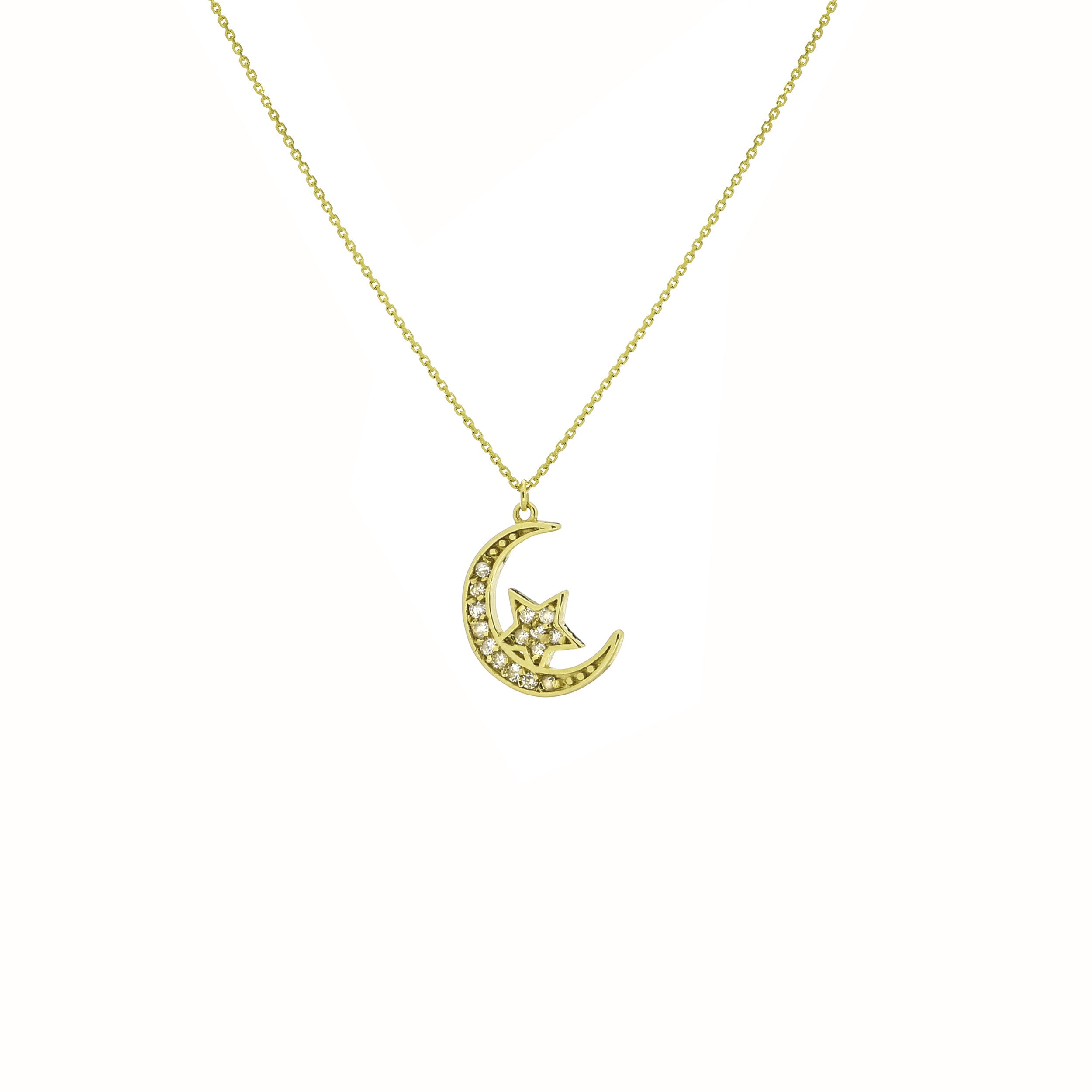 14K Gold Diamond Moon and Star Necklace for Women - Elegant Celestial Jewelry Gift for Birthday, Anniversary & Valentine's Day