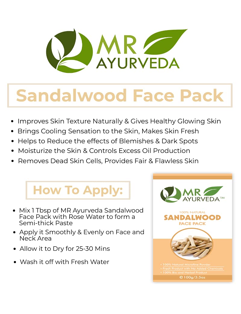 MR Ayurveda 100% Organic Sandalwood Powder for Face & Skin Care - 100g | Natural Facial Mask Ingredient, DIY Beauty Treatments & Ayurvedic Remedies