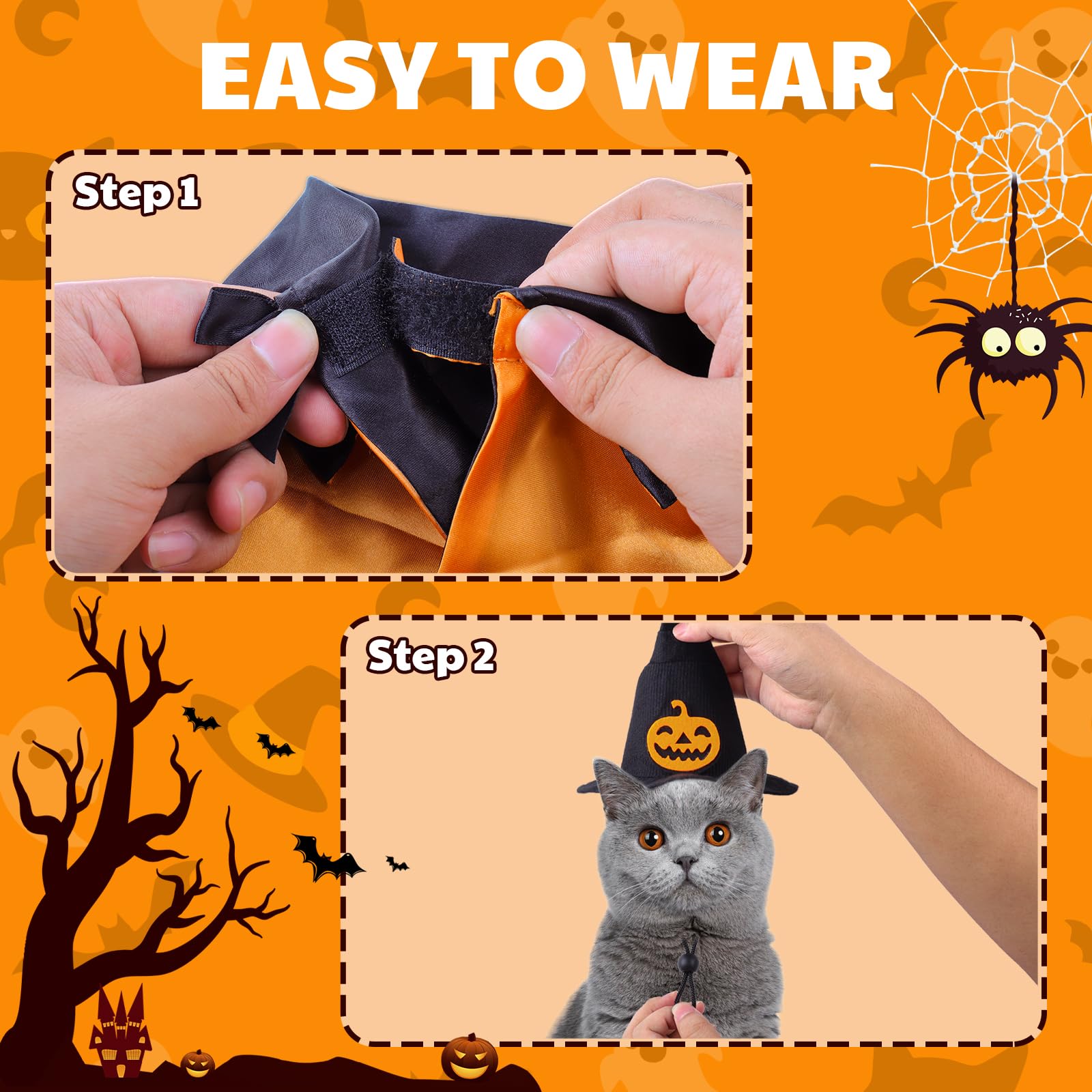 Wizard Cloak Cat Costume for Halloween - Cute Kitten Witch Hat & Cape Outfit for Role-Playing & Halloween Parties - Perfect for Dress-Up, Cosplay & Pet Photo Shoots
