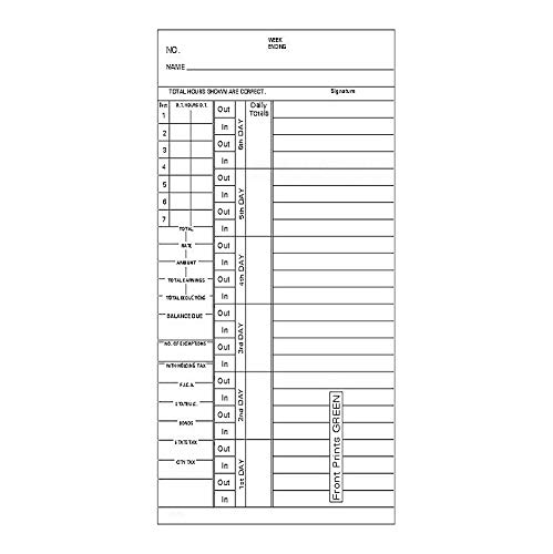 TCS Weekly 1-7 Side-Feed TIME Cards Form 25131 (1000 Count) - Perfect for Office Time Tracking and Employee Scheduling