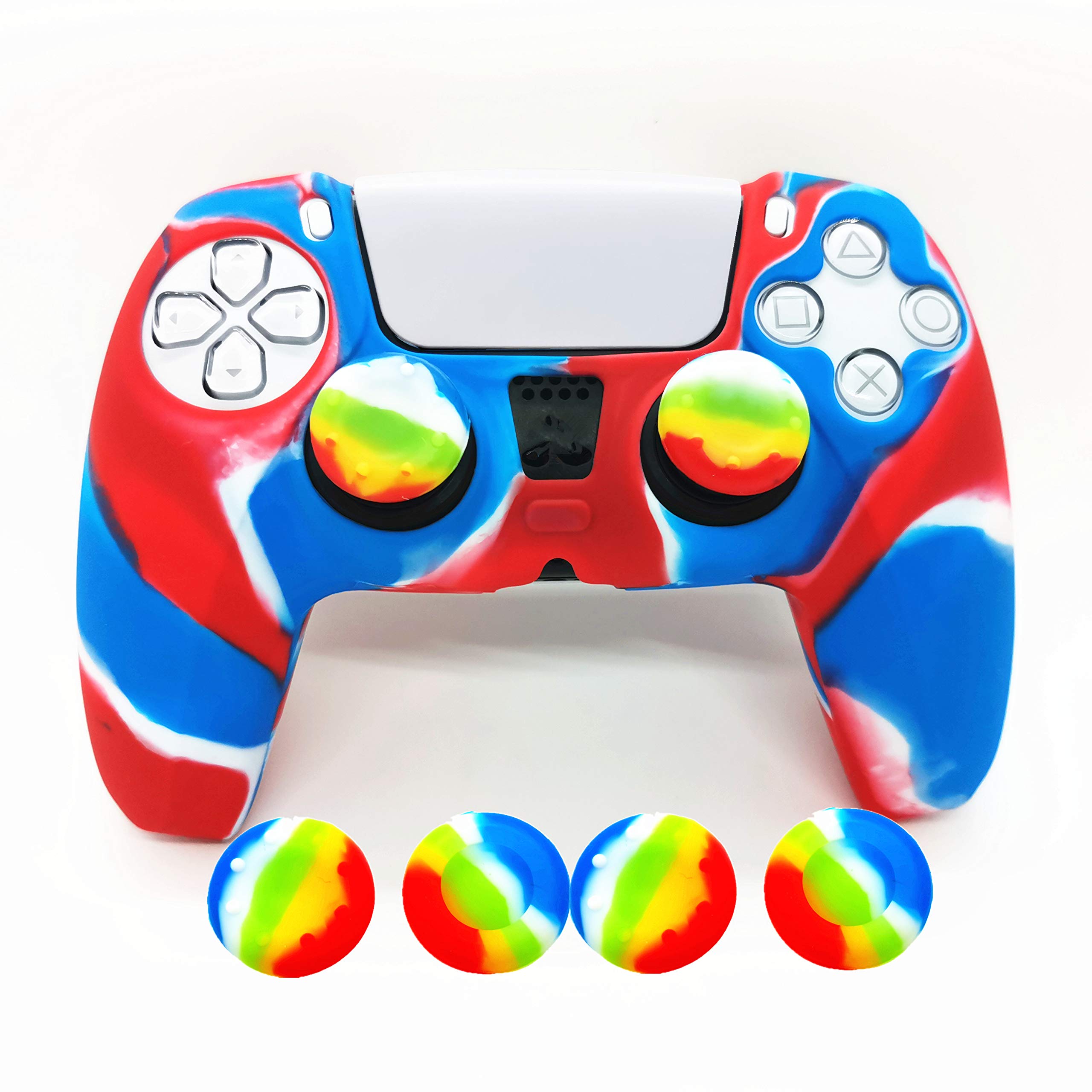 Premium Silicone Skin for PS5 Controller - Anti-Slip Grip Cover with 10 Thumbstick Caps (4 Red & Blue) for Enhanced Gaming Comfort - Perfect for Long Play Sessions & Competitive Gaming