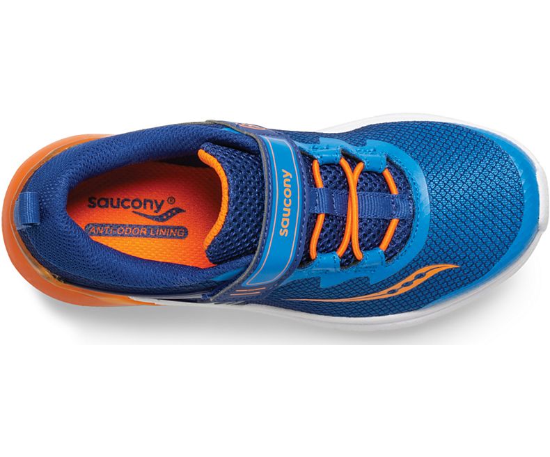 Saucony Blue & Orange Flash Glow A/C Kids Running Shoes - Lightweight Breathable Sneakers for Boys & Girls - Perfect for School, Sports & Outdoor Activities