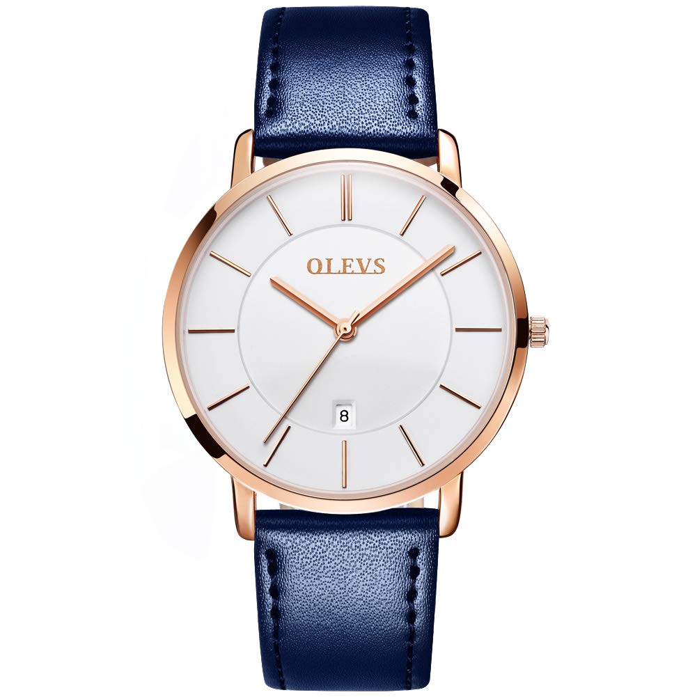 OLEVS 6.5mm Ultra-Thin Men's Watch - Slim Minimalist Analog Quartz Wristwatch with Date Window & Waterproof Leather Strap - Perfect for Business, Casual & Formal Occasions