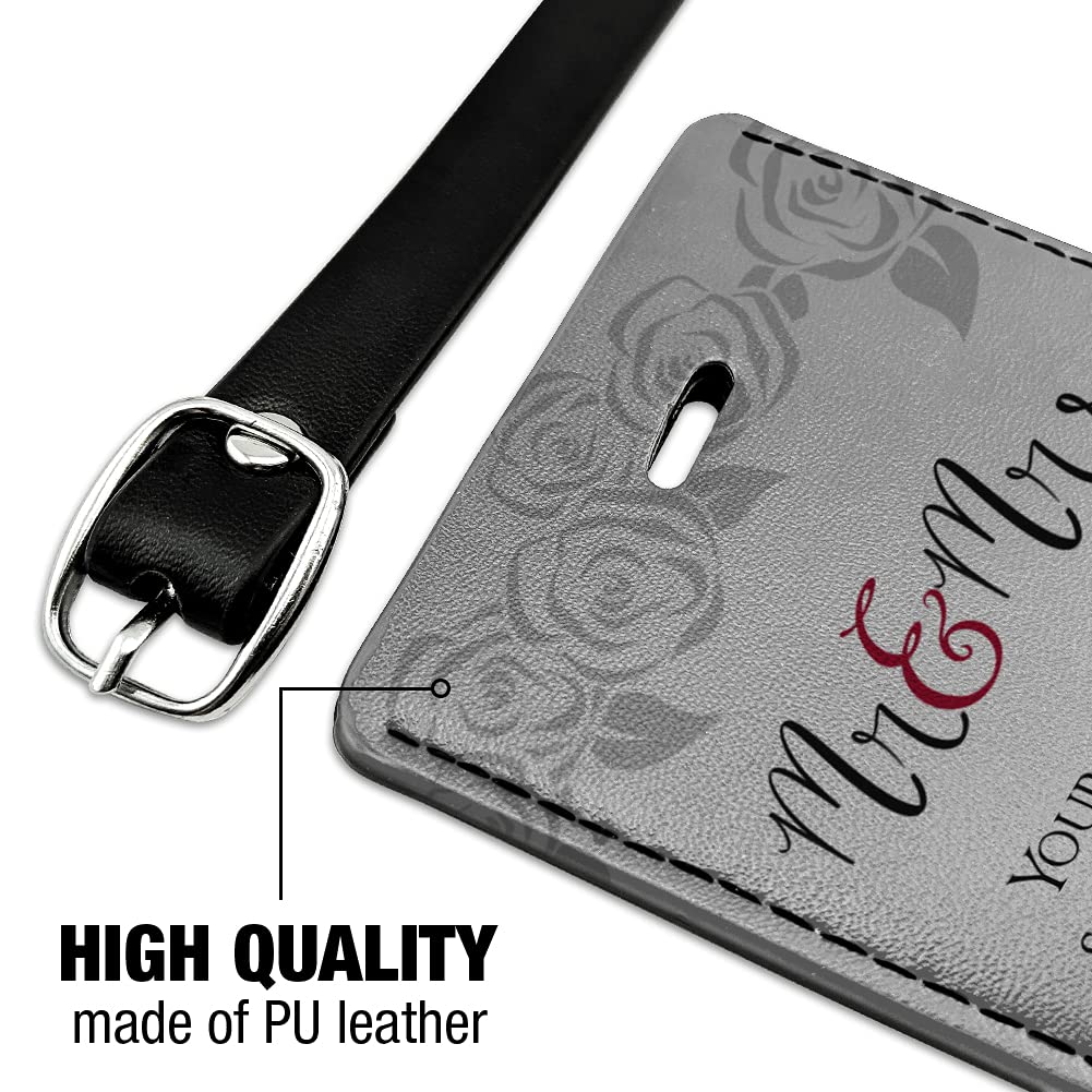 Personalized Leather Luggage Tag for Couples - Custom 2-Line Engraved Mr & Mrs ID Card - Perfect for Travel, Honeymoon & Anniversary Gifts