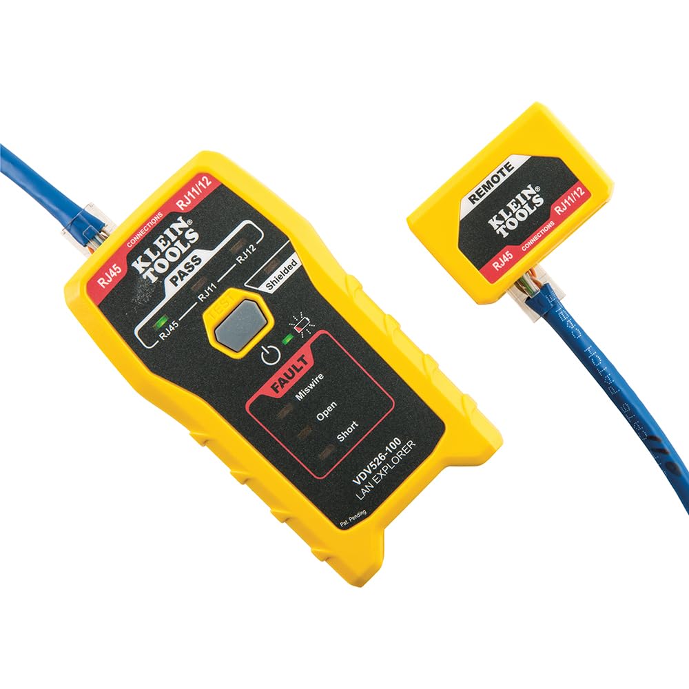 Klein Tools 80093 Professional VDV LAN Cable Tester Kit - Includes LAN Tester, Pass Thru Crimper, CAT6/CAT5e Plugs & Strain Relief Boots (5-Piece Set) for Network Installation & Maintenance