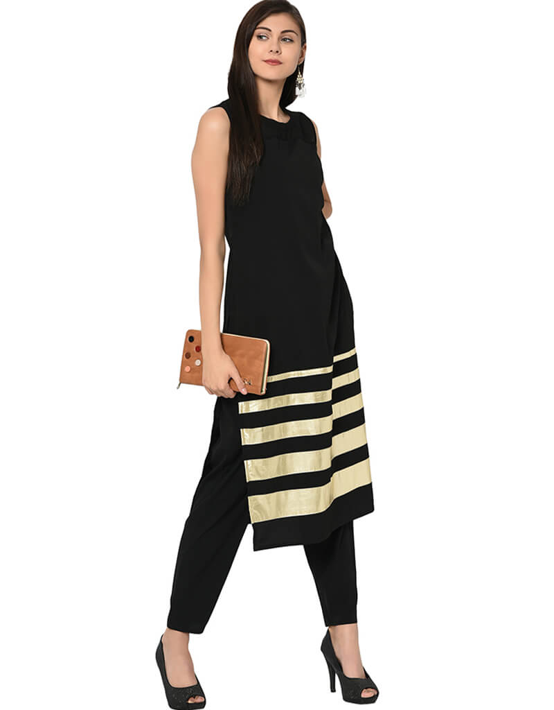 Stylish Black Crepe Pant Kurti for Women - Elegant Indian Ethnic Wear for Parties, Weddings & Festive Occasions