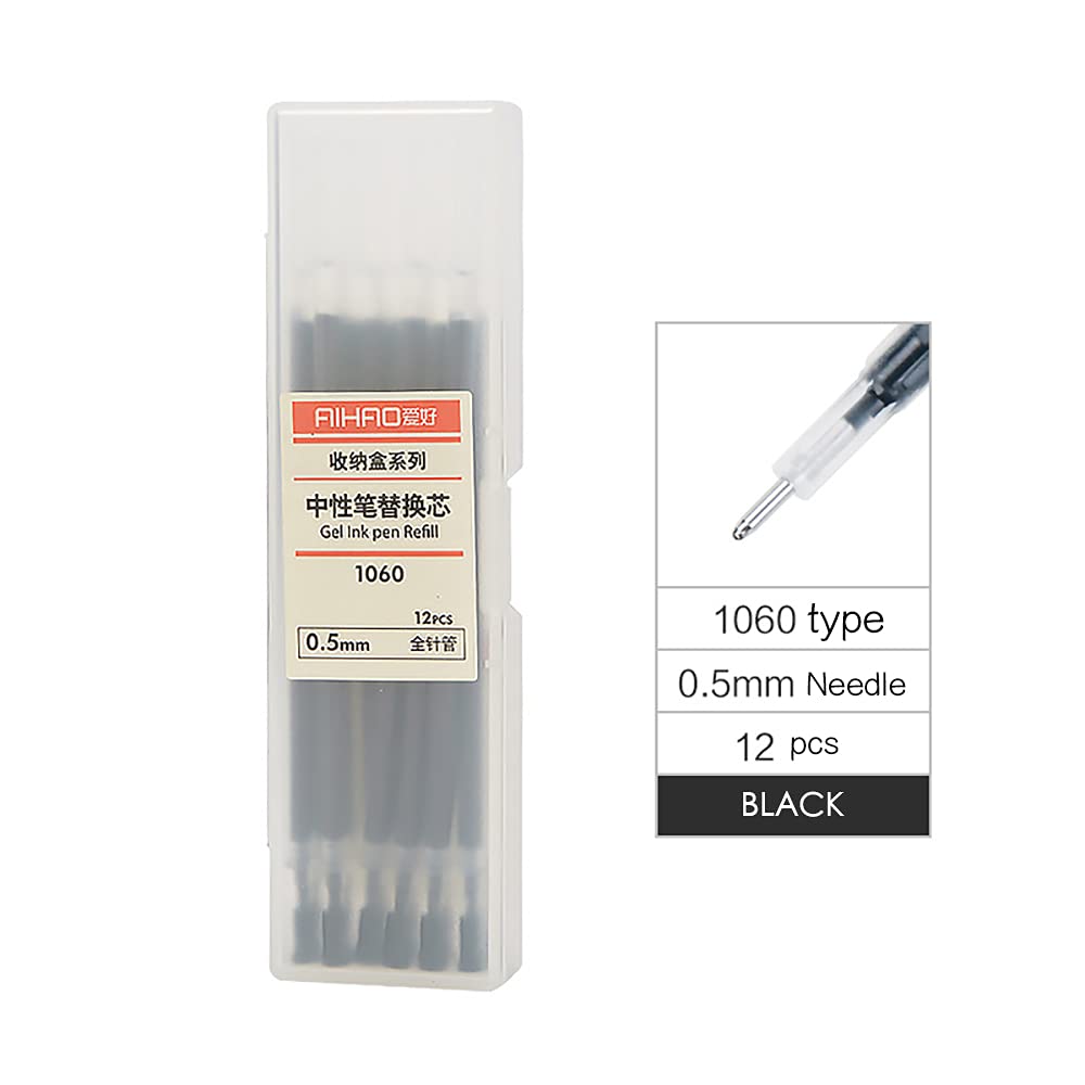 12-Pack 0.5mm Black Gel Pen Refills for Doraking Gel Pens - Smooth Writing Ink Refills for Note Taking, Journaling & Office Work (Includes Storage Box)