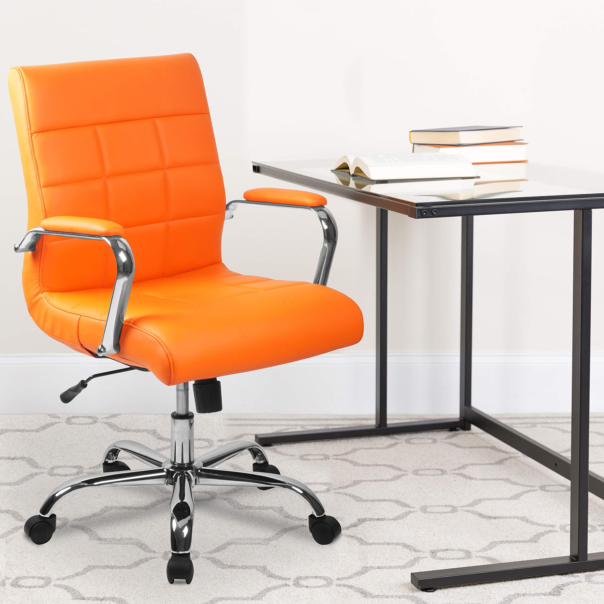 Orange Vinyl Executive Swivel Chair with Chrome Base - Office & Home Use