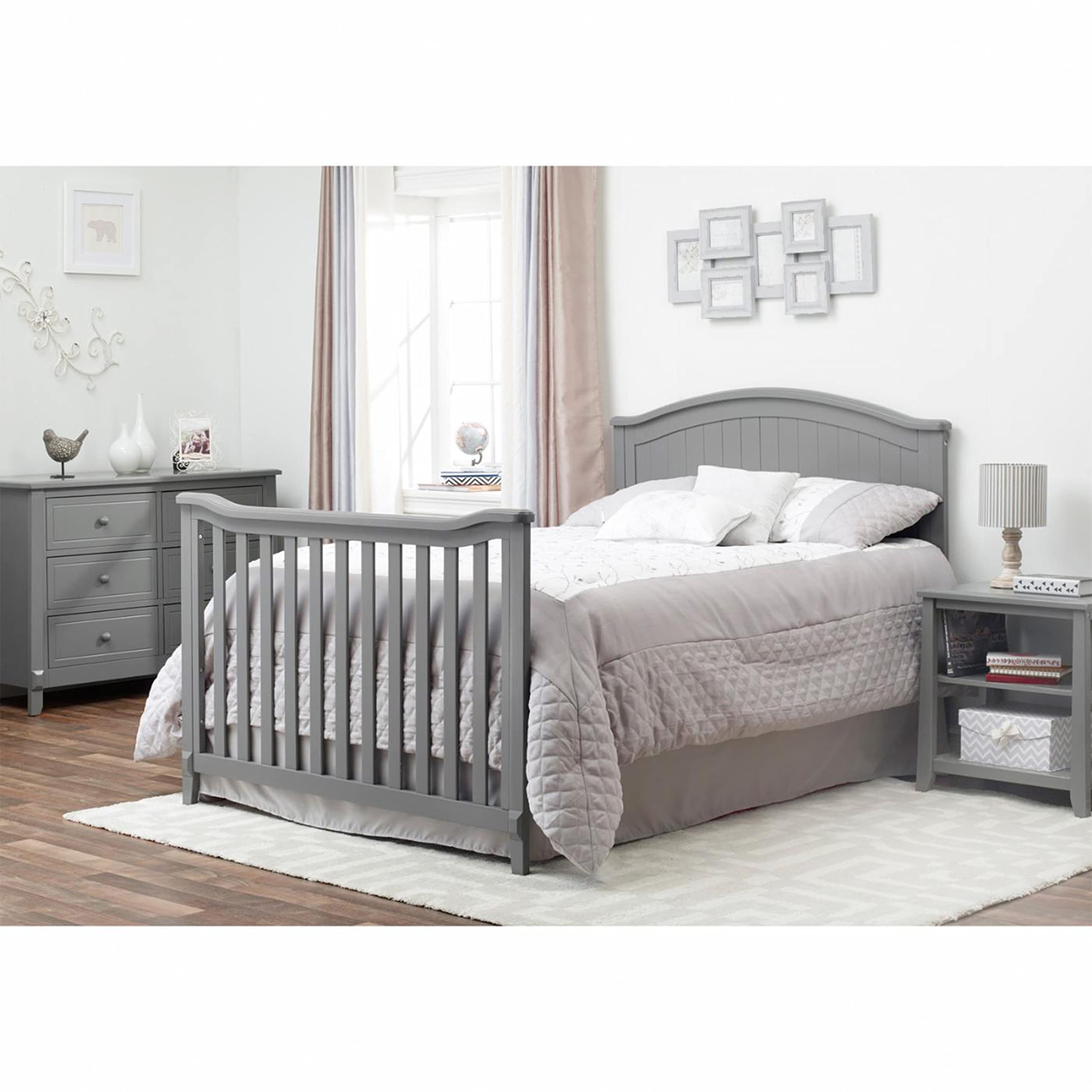 Sorelle Fairview 4-in-1 Convertible Wooden Crib - Non-Toxic Finish Baby Bed to Toddler Bed & Full Size Bed | Gray Nursery Furniture for Newborns, Infants & Kids Bedroom