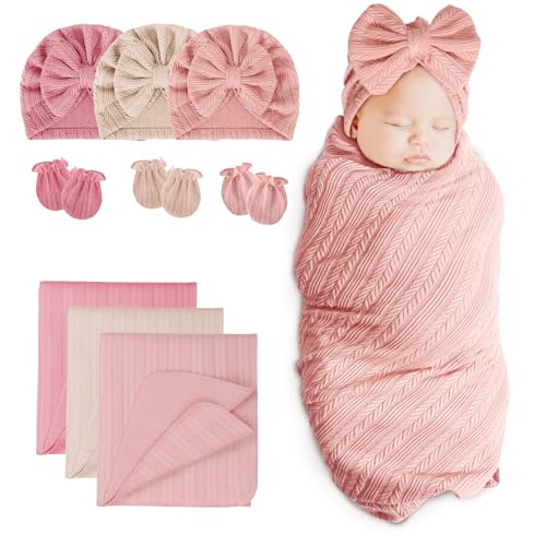 3 Set Plain: Bow Hat + Mitten + Blanket (J)