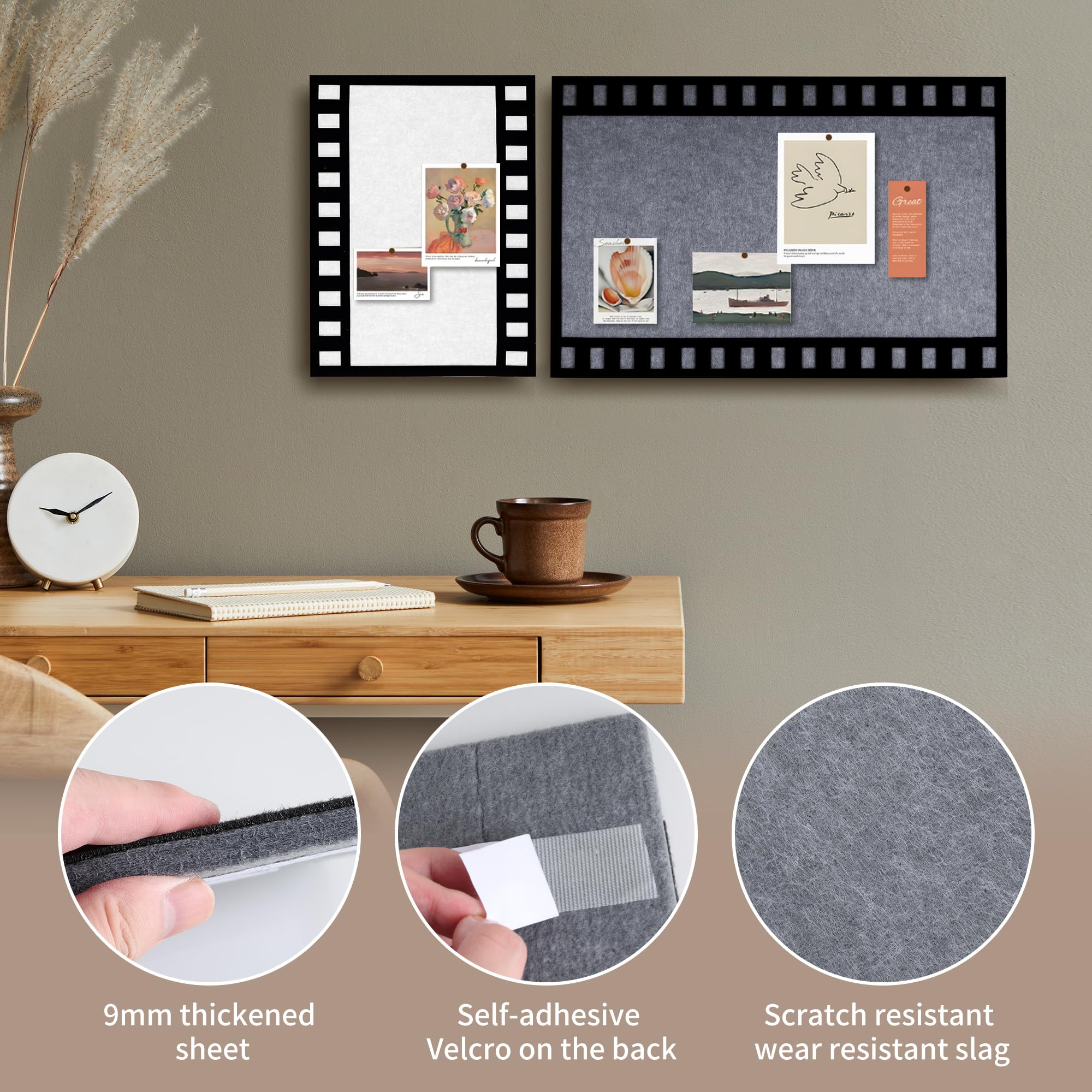 2-Pack Self-Adhesive Felt Bulletin Board Tiles for Wall - White & Grey Memo Board for Photos, Pictures, Notes (23.6